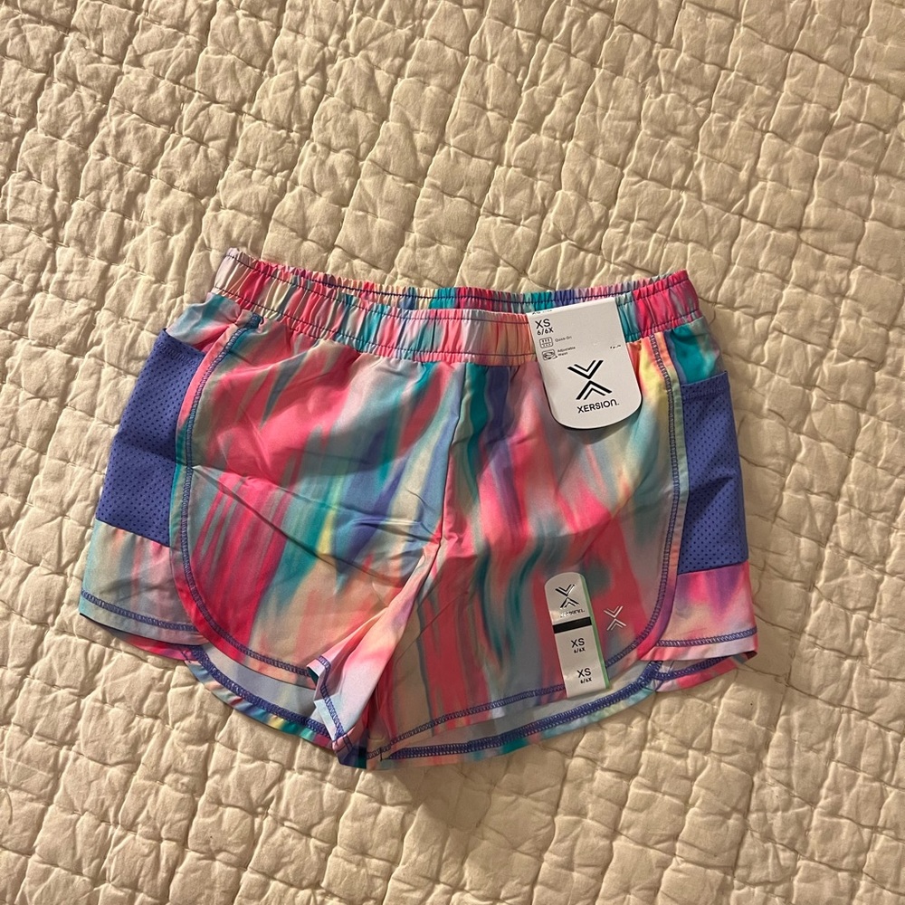 Xersion Shorts Girls Sixe 6/6X Mulitcolor Polyester Quick Dry Adjustable Waist